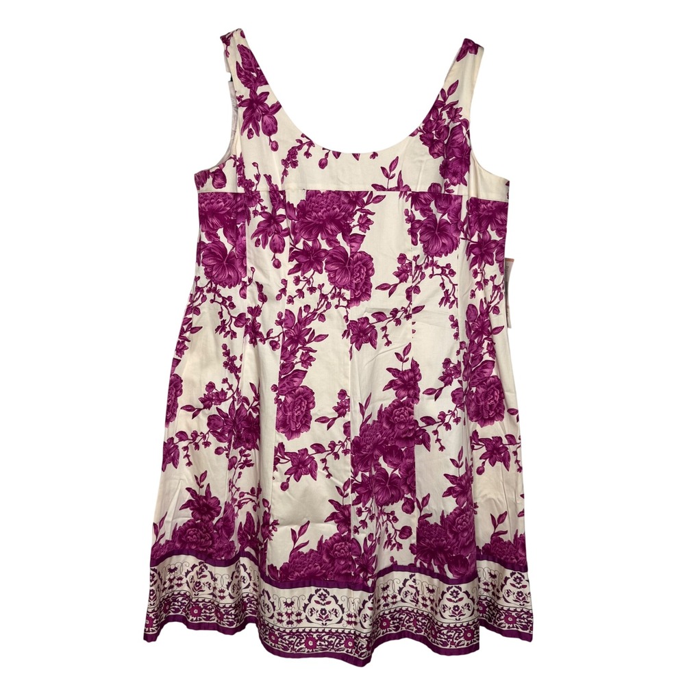 NWT Nine West Purple Floral Cotton Sheath Dress Size 14W